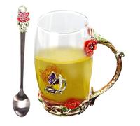 Taza de té de , diseño floral, elegante taza transparente de 350 ml con borde dorado, recipiente para bebidas de borosilicato duradero con agarre cómodo, juego listo para regalo para abuela, ma