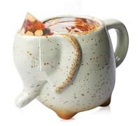 Taza de té de elefante PORFOYO, cerámica, 400 ml, para té y café, diseño creativo de elefante con soporte para bolsas de té y asa ergonómica