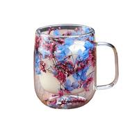 Taza de té de flores de doble, tazas transparentes de flores secas de doble pared con asa, taza de café estética, para invierno, balcón, jardín, parque, hogar, escuela, picnic, whisky