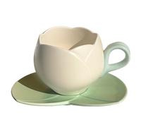 Taza de té de flores, taza de tulipán con platillo, 10 oz/300 ml de taza de té de flor de cerámica con mango, taza de café de flores de forma irregular, taza de flores para lavavajillas caseras de of