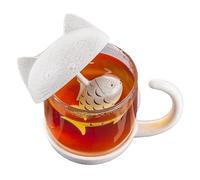 - Taza de té de gato - Taza de café creativa de dibujos animados, material cerámico duradero, mango antideslizante, tapa decorativa con colador de té | Café, té, leche, cocina casera, escritorio de