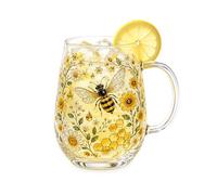 Taza de té de vidrio con diseño de colibrí de jardín 2026, taza de vidrio de flora de abeja de colibrí, vaso de vidrio de flores coloridas de 14 onzas, taza de vidrio transparente en relieve para