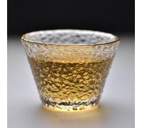 Taza de té de vidrio dorado con borde dorado, taza de café árabe estilo japonés Kung Fu verde Puer tazas de té chino, juego de té de viaje para los amantes del té (A con borde dorado)