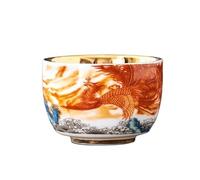 Taza de té dorada del propietario Dragón-fénix pintado a mano porcelana blanca Tazón degustación Juego gongfu aromas individual Contenedor remojo(B)