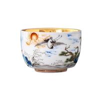 Taza de té dorada del propietario Dragón-fénix pintado a mano porcelana blanca Tazón degustación Juego gongfu aromas individual Contenedor remojo(C)