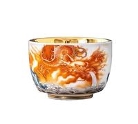 Taza de té dorada del propietario Dragón-fénix pintado a mano porcelana blanca Tazón degustación Juego gongfu aromas individual Contenedor remojo(A)