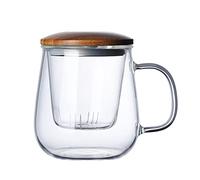 Taza de Té Floral Resistente al Calor con Asa Colador Transparente con Colador y Tapa, Taza de Té de Vidrio Resistente al Calor de 15oz con Tapa de Bambú para Colar