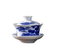 Taza De Té Gaiwan Porcelana Azul Y Blanca, Juego Cuencos Grandes Ningxia, Ocho Tesoros, Cuenco Tres Talentos La Elegancia Es Atemporal(White Landscape Bowl)