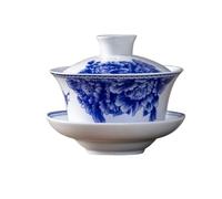 Taza De Té Gaiwan Porcelana Azul Y Blanca, Juego Cuencos Grandes Ningxia, Ocho Tesoros, Cuenco Tres Talentos La Elegancia Es Atemporal(Peony Covered Bowl)