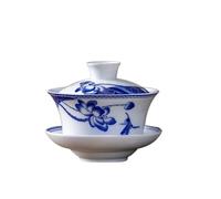 Taza De Té Gaiwan Porcelana Azul Y Blanca, Juego Cuencos Grandes Ningxia, Ocho Tesoros, Cuenco Tres Talentos La Elegancia Es Atemporal(Lotus Covered Bowl)