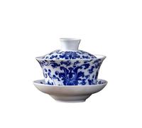 Taza De Té Gaiwan Porcelana Azul Y Blanca, Juego Cuencos Grandes Ningxia, Ocho Tesoros, Cuenco Tres Talentos La Elegancia Es Atemporal(Covered Bowl)