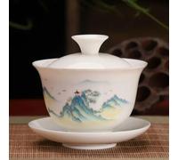 taza de té gaiwan, Taza de té china porcelana Gaiwan, juego blanco cerámica Kung Fu pigmentado hecho a mano(D)