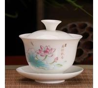 taza de té gaiwan, Taza de té china porcelana Gaiwan, juego blanco cerámica Kung Fu pigmentado hecho a mano(E)