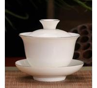 taza de té gaiwan, Taza de té china porcelana Gaiwan, juego blanco cerámica Kung Fu pigmentado hecho a mano(F)