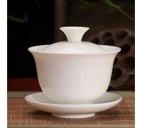 taza de té gaiwan, Taza de té china porcelana Gaiwan, juego blanco cerámica Kung Fu pigmentado hecho a mano(A)