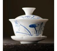 taza de té gaiwan, Taza de té china porcelana Gaiwan, juego cerámica azul y blanco Kung Fu con tapa platillo, 100-120 ml(Sku-04 100ml)