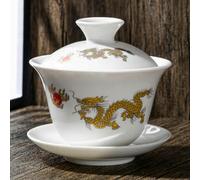 taza de té gaiwan, Taza de té china porcelana Gaiwan, juego cerámica azul y blanco Kung Fu con tapa platillo, 100-120 ml(Sku-14 120ml)