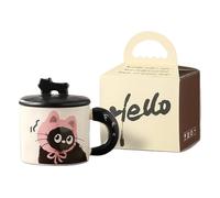 Taza de té genérica - Taza de café | Taza de cerámica para parejas | Cute Cat Coffee With Lid, High-Temperature Resistant Drinking Cup, Couple Mugs For Hot Drinks, Matching Coffee And Tea Mugs - Taza