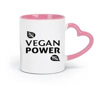 Taza de té latte de porcelana de cerámica con palabra de poder vegetariana para una vida saludable (320 ml) para la oficina, el hogar, la cafetería, el lavavajillas y el microondas, color rosa