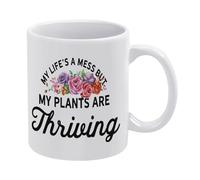 Taza De Té My Life'S A Mess But My Plants Are Thriving Taza Personalizada Clásico Tazas De Cafe Ideal Tazas Desayuno Para Cumpleaños Oficina Todas Las Ocasiones 300ML