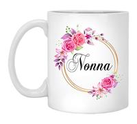 Taza De Té Novedad De Flores De Nonna: Flores Rosas De Nonna Sobre Marco Dorado Taza Personalizada Ideal Tazas De Cafe Clásico Tazas Desayuno Para Cumpleaños Oficina Regalo 330Ml