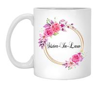 Taza De Té Novedad De Flores Para Cuñadas: Flores Rosas Para Cuñadas Sobre Marco Dorado Tazas Desayuno Clásico Tazas De Cafe Premium Taza Personalizada Para Oficina Cumpleaños Regalo 330Ml