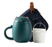Taza de té para mujer, gato de cerámica con colador de té y bolsa de transporte, ligera y taza de té con tapa, para oficina, viajes, exteriores, cumpleaños, vacaciones, adolescentes, familia