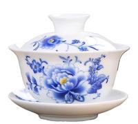 Taza de té porcelana, tazón chino, 150 ml, patrón flor peonía china, juego cerámica Gaiwan Kung Fu, taza, sopera