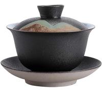 Taza de té porcelana, tazón chino, 180 ml, juego cerámica con patrón montaña Gaiwan Kung Fu, ceremonia del sopera, negro