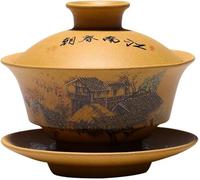 Taza de té porcelana,tazón chino,juego,tetera, gaiwan,120ml Yixing arcilla púrpura taza pintado a mano sopera