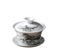 Taza de té porcelana, tazón chino, juego, tetera, gaiwan, tazas, azul y Gaiwan 140 ml, taza cerámica for el hogar, vajilla hecha a mano Tamaño: 9,8 cm *