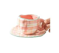 Taza de té Taza de café de cerámica de flores pintada a mano para el hogar y la oficina, taza con plato, cuchara, desayuno, leche, jugo, té, mango, juego de vasos tazas de espresso (Color: 3)