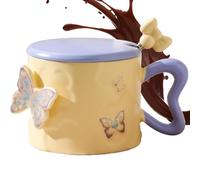 Taza de té, taza de café de mariposa | Tazas de café de cerámica Butterfly,12 oz con bebidas de tapa de mango para su novia esposa de su hija hijo San Valentín de Navidad de medias de No