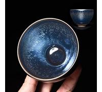 Taza de té Tenmoku Glaze Juego de tazas de té con patrón de gota de aceite, neumático de hierro Jianzhan, taza de té azul para el hogar, cuenco de té de 5.3 onzas, juego de té Kung Fu cambio de horno