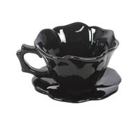 Taza de té y platillo Black Rose | Juego de tazas de té góticas esculpidas en diseño de rosas florecientes | Dúo de tazas y platos de cerámica de 250 ml | Artículos estéticos oscuros para el hogar |