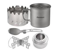 Taza De Titanio para Camping, 500ml Juego De Vasos De Camping con Parabrisas, Hornillo De Alcohol Y Soporte para Estufa para Senderismo