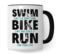Taza de triatlón idea regalo Swim Bike Run Taza de café humor broma regalo para triatletas Taza de café Taza deportista (blanco y negro)