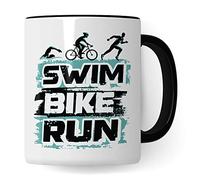 Taza de triatlón idea regalo Swim Bike Run Taza de café Regalo para triatletas Taza de café Taza de Deportista (Blanco y Negro)