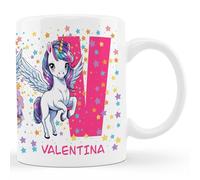 Taza de Unicornio Personalizada para Niñas con Inicial y Nombre (A-Z) Taza de cafe A-Z de ceramica Tazas de desayuno con letra y nombre Taza desayuno para niñas, Taza para regalar (Letra-V)