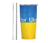 Taza de viaje con vaso flaco de acero inoxidable con texto en inglés "Pray For Ukraine", taza de café con aislamiento delgado de doble pared de 20 onzas con tapa a prueba de salpicaduras, pajita y ce