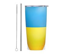 Taza de viaje con vaso flaco de acero inoxidable con texto en inglés "Pray For Ukraine", taza de café con aislamiento delgado de doble pared de 20 onzas con tapa a prueba de salpicaduras, pajita y ce