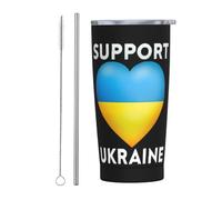 Taza de viaje con vaso flaco de acero inoxidable con texto en inglés "Pray For Ukraine", taza de café con aislamiento delgado de doble pared de 20 onzas con tapa a prueba de salpicaduras, pajita y ce
