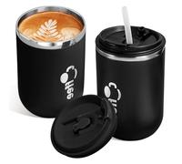 Taza de viaje de 47 ml con tapa y pajita, vaso termoaislante de acero inoxidable, tumler de doble pared aislado para viajes, tazas de café aisladas para bebidas frías y calientes para uso en