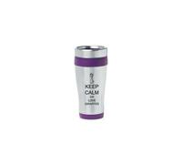 Taza de viaje de acero inoxidable con aislamiento de 16 oz color morado Z423 Keep Calm and Love Giraffes