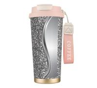 Taza de viaje ecológica de acero inoxidable 316 para oficina, pared, coche, café, con cordón, brillo plateado,Rosa