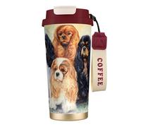 Taza de viaje ecológica de acero inoxidable 316 para oficina, pared, coche, café, con cordón, color negro y dorado, Cavalier King Charles Spaniel.,Rojo