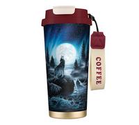Taza de viaje ecológica de acero inoxidable 316 para oficina, pared, coche, café, con cordón, "Resentimiento del lobo".,Rojo