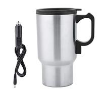 Taza de viaje eléctrica de acero inoxidable de 12V y 450mL, taza de café con calefacción para coche, botella de agua caliente para conducir, Camping, Picnic, color plateado