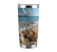 Taza de viaje portátil con diseño de estrella de mar en la playa, cabe en el portavasos del coche, taza de viaje de café de 20 onzas, taza de viaje reutilizable a prueba de fugas para mujeres y