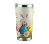Taza de viaje portátil para coche de viaje con diseño de primavera, feliz Pascua, cabe en el portavasos del coche, taza de viaje de café de 20 onzas, taza de viaje reutilizable a prueba de fugas